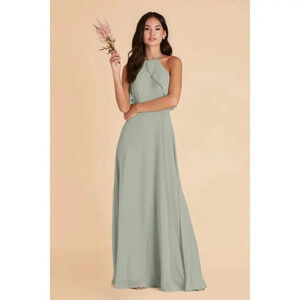 NEW Birdy Grey Jules Chiffon Bridesmaid Maxi Dress Ruffle Halter Neck Sage XL
